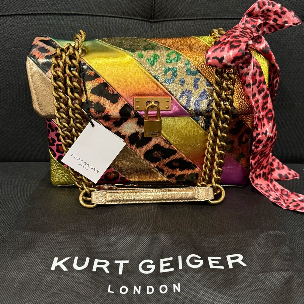 🔒💖 SOLD - Kurt Geiger Brixton Lock Leopard Patchwork Leather Convertible Bag - Picture 3 of 17